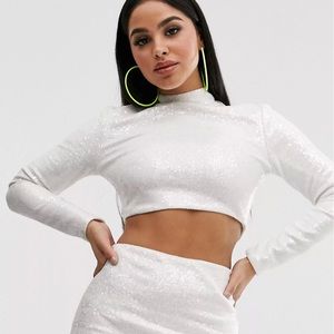 NWT Sequined Long Sleeve Crop Top